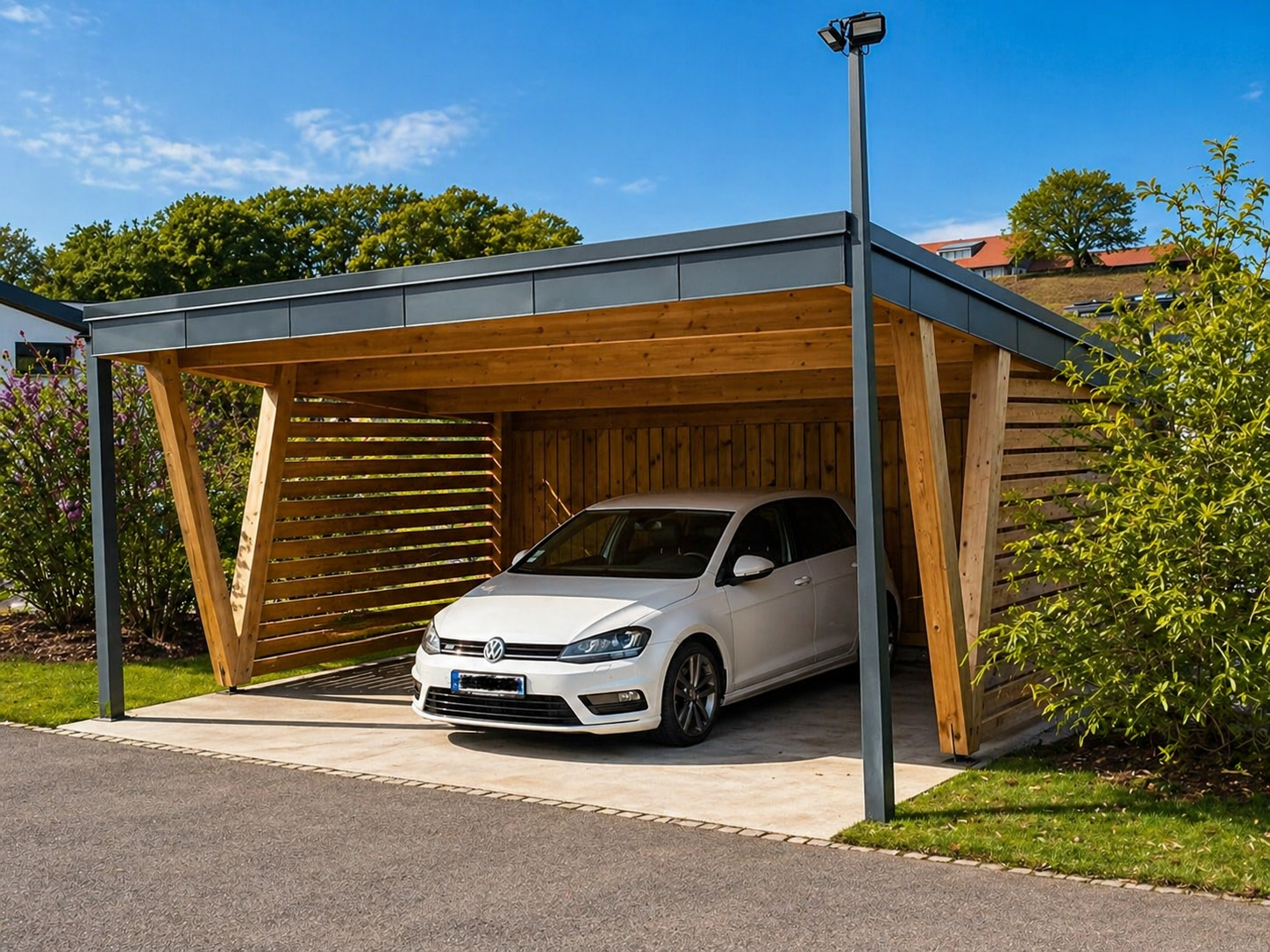 Carport bois bac acier 2 voitures