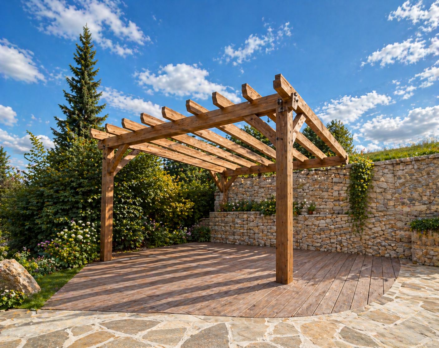 Pergola autoportante avec voiles